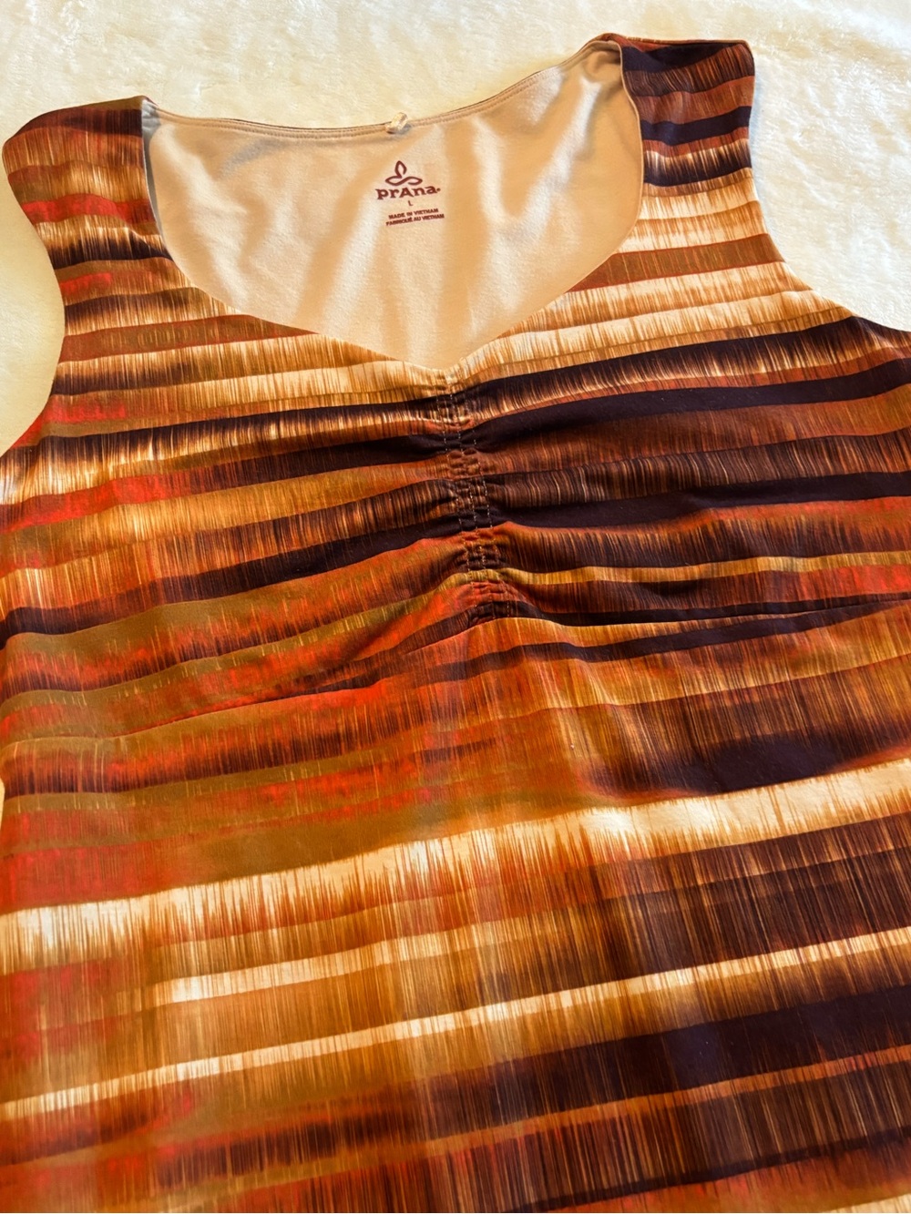Prana Striped Sleeveless Midi Dress — Brown & Tan with Rust Accents - Picture 3 of 7